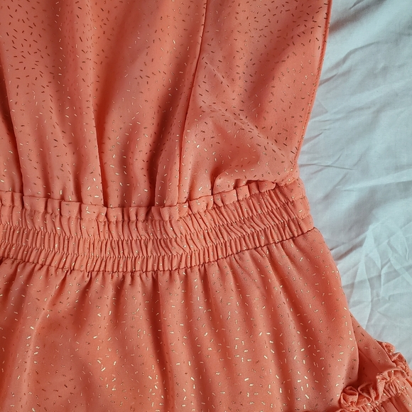 MISA LOS ANGELES small (S) coral peach gold foild confetti ruffles mini dress - Picture 16 of 16